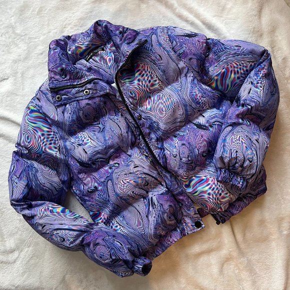 SHEIN Holographic / Trippy Marble Pattern Puffer Coat - Picture 2 of 10